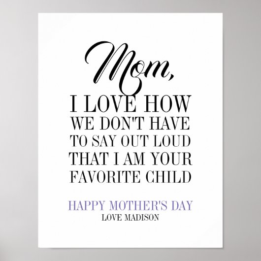 Mam, ik ben je favoriete Moederdag Poster (Voorkant)