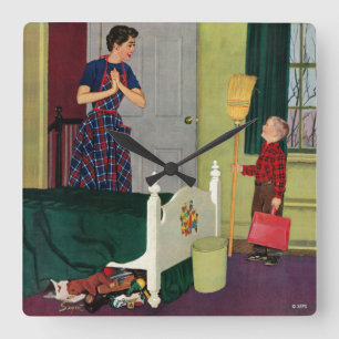 Mam, ik heb mijn kamer gereinigd. vierkante klok