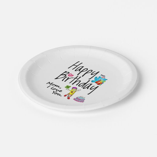 Mam, ik hou van je. Gelukkige verjaardag. Papieren Bordje (Gekanteld)