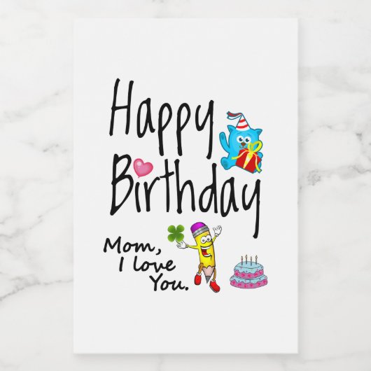 Mam, ik hou van je. Gelukkige verjaardag. Voedselcontainer Etiket (Enkel label)