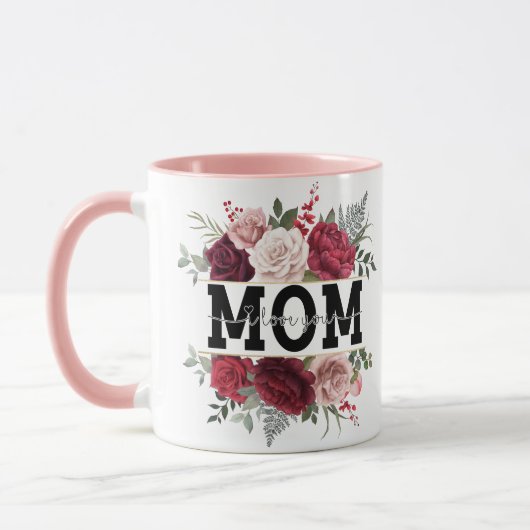 "Mam, ik hou van je" waterverf florale koffie mok (Links)