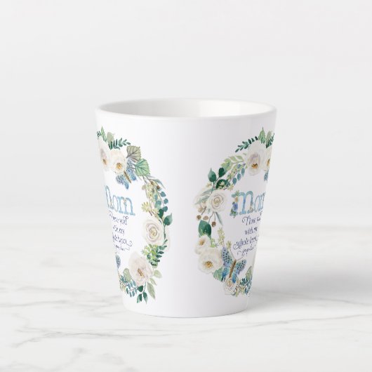 Mam, ik hou van je | Waterverf witte bloemvlinder Latte Mok (Voorkant)