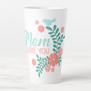 Mam ik hou van jou tekst in een leuk bloemig vogel latte mok