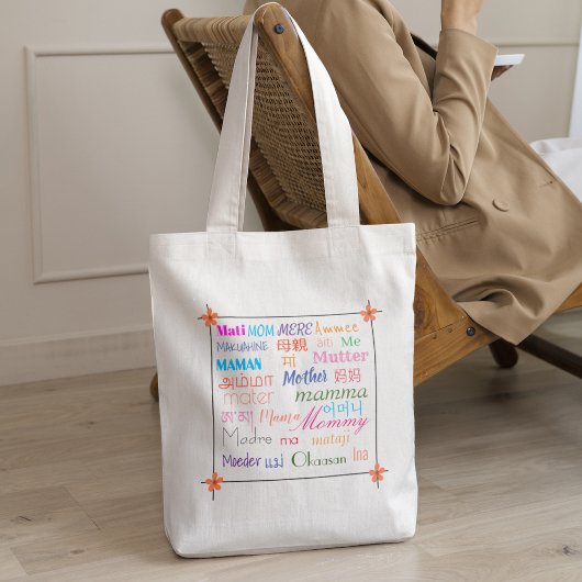 Mam ik kan je in verschillende talen bellen tote bag