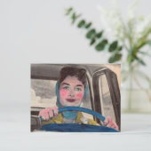 Mam in de jaren '50 op het wiel briefkaart (Staand voorkant)