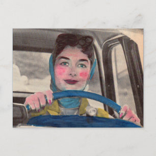 Mam in de jaren '50 op het wiel briefkaart