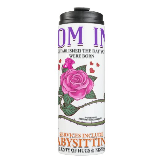 Mam Inc Services omvat Babyzittende Funny Moeders Thermosbeker (Voorkant)