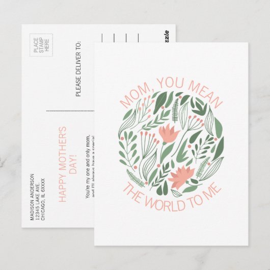 Mam je bedoelt de wereld voor mij Moederdag Briefk Briefkaart (Voorkant / Achterkant)