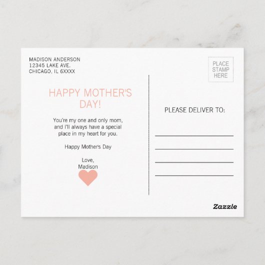 Mam je bedoelt de wereld voor mij Moederdag Briefk Briefkaart (Achterkant)