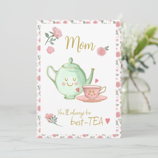 Mam, je bent altijd mijn beste-theekaart feestdagenkaart (Staand voorkant)