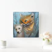 Mam Je bent de beste - Fox en baby Vierkante Klok (Huis)