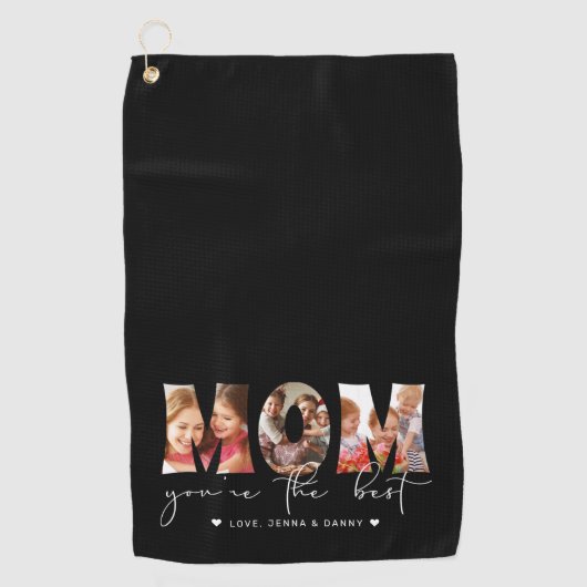 Mam Je bent de beste Quote Black Photo Collage Golfhanddoek (Voorkant)