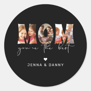 Mam Je bent de beste Quote Black Photo Collage Ronde Sticker