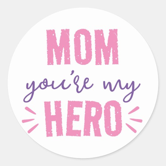 Mam Je bent mijn Hero Paarse Roze Typografie Moder Ronde Sticker (Voorkant)