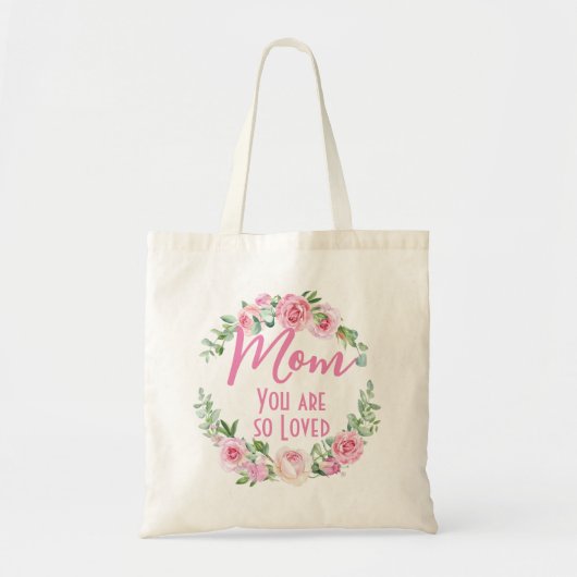 Mam Je bent zo geliefd Bloemenkrans Roos Canvas ta Tote Bag (Voorkant)
