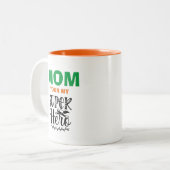Mam, je superheld tweekleurige koffiemok (Voorkant links)