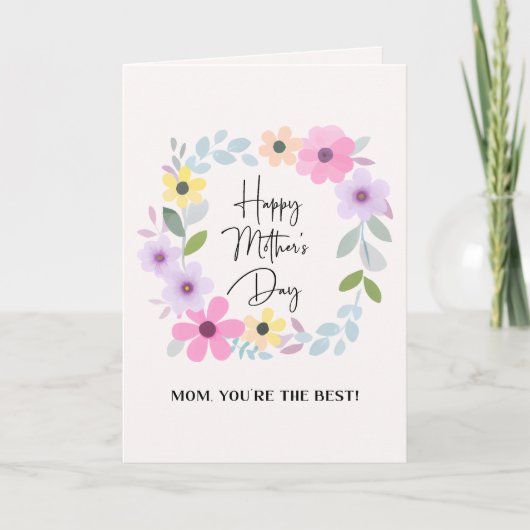 Mam, jij bent de beste. Cute waterverf bloemenkran Kaart (Voorkant)