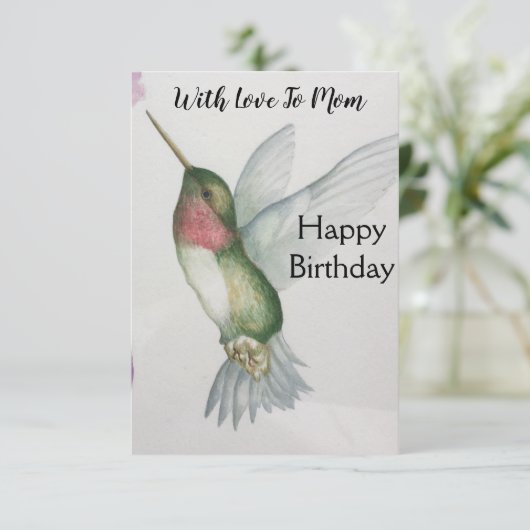 Mam Joyful Hummingbird Happy Birthday Kaart (Staand voorkant)