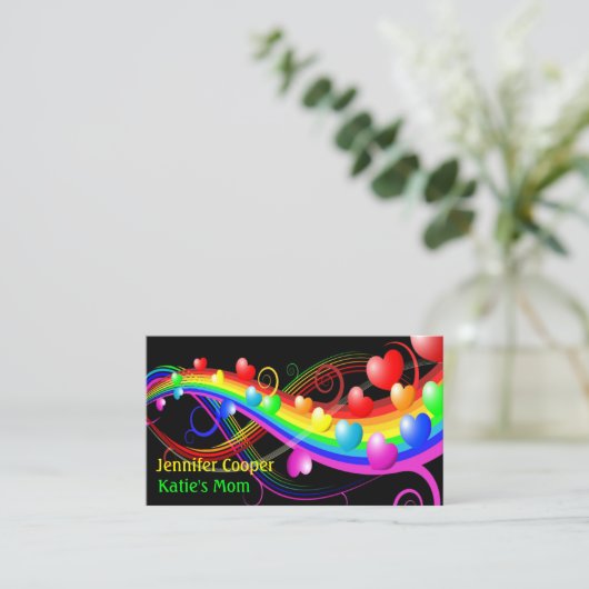 Mam Kaart Play Date Eye-catching Heart Rainbow Contactkaartje (Staand voorkant)
