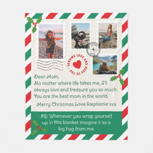 Mam Kerstmis brief foto collage knuffel Fleece Deken (Voorkant)