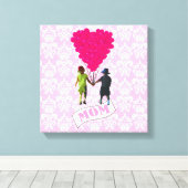 Mam, kinderen met hartvormige ballonnen canvas afdruk (Insitu (Houten vloer))