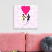 Mam, kinderen met hartvormige ballonnen canvas afdruk (Insitu (Woonkamer))