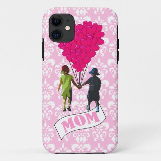 Mam, kinderen met hartvormige ballonnen Case-Mate iPhone case (Achterkant)