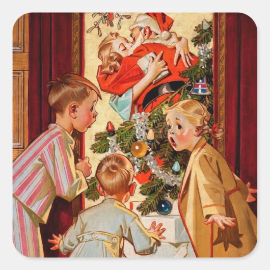 Mam Kisses Santa Claus Vierkante Sticker (Voorkant)