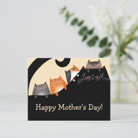 Mam & Kittens Briefkaart (Staand voorkant)