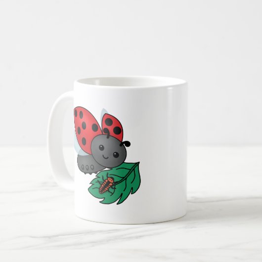 Mam Ladybug met Larvae Koffiemok (Voorkant links)