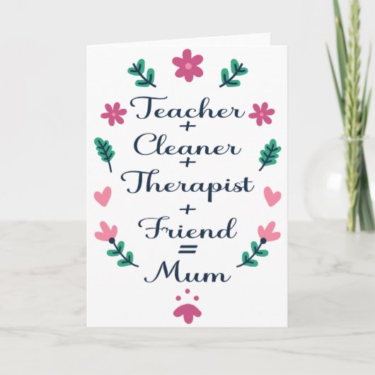 Mam, lerares schoonmaker therapeut vriend Moederda Kaart (Voorkant)