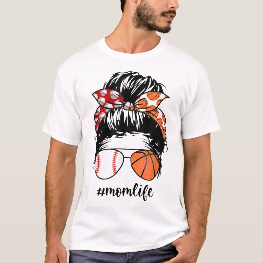 Mam Life Baseball Basketball Mam rommelig en grapp T-shirt (Voorkant)