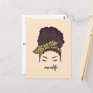 Mam Life, Black Afro Messy Bun, Afrikaans-Amerikaa Briefkaart