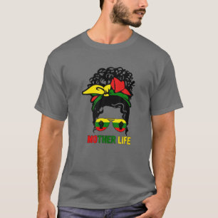 Mam Life Black Women Messing Bun Junenth Black Mot T-shirt