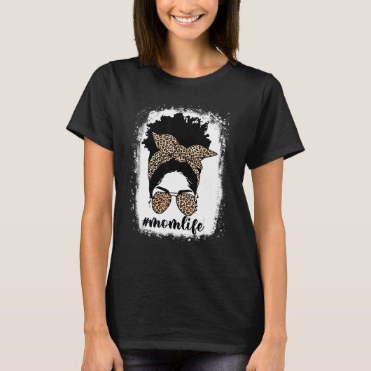 Mam Life Bleaching Ma Life Leopard Messy Bun Black T-shirt (Voorkant)