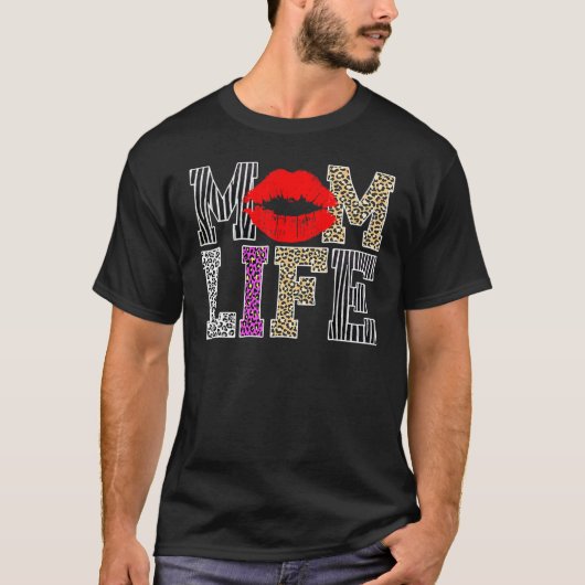 Mam Life Leopard Lips Moederdag T-shirt (Voorkant)