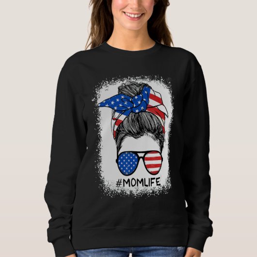 Mam Life Messy Bun Glasses American Flag Mothers 4 Trui (Voorkant)