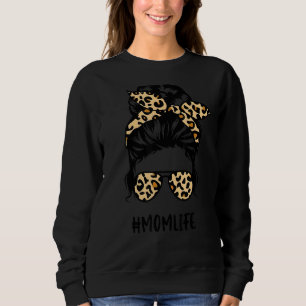 Mam Life Messy Bun Hair Leopard Women Moederdag Trui