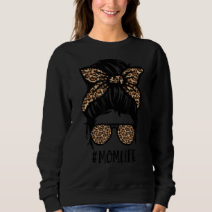 Mam Life Messy Hair Bun Leopard Women Moederdag Trui