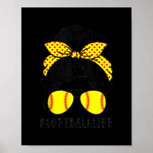 Mam Life Softball Baseball Mam Moederdag Messy Poster