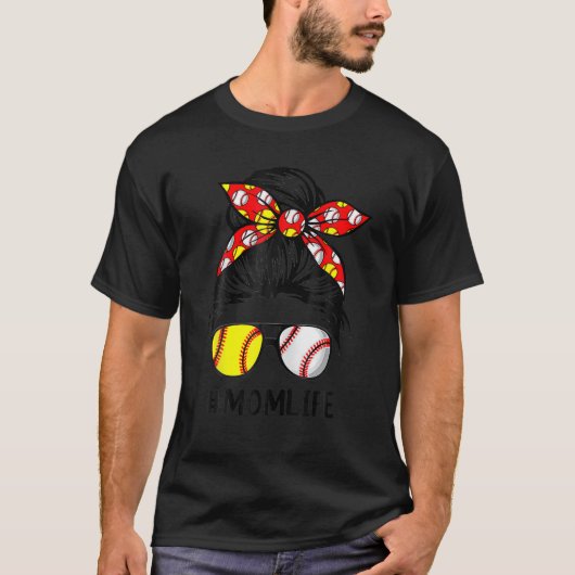 Mam Life Softball Baseball Moederdag Bun T-shirt (Voorkant)