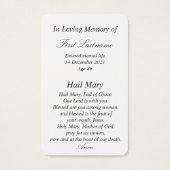 Mam Maagd Maagd Maria in Memory Prayer Kaart (Achterkant)