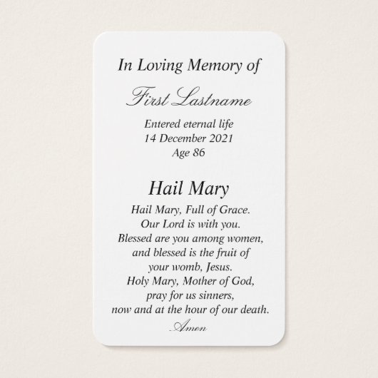 Mam Maagd Maagd Maria in Memory Prayer Kaart (Achterkant)