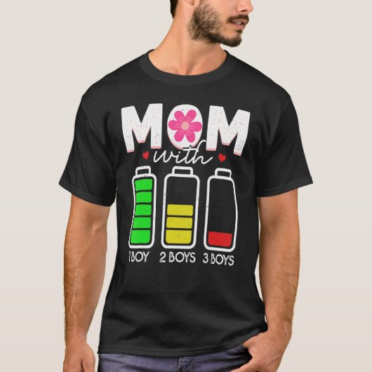 Mam met drie batterijleeg mama met 3 zoon t-shirt (Voorkant)