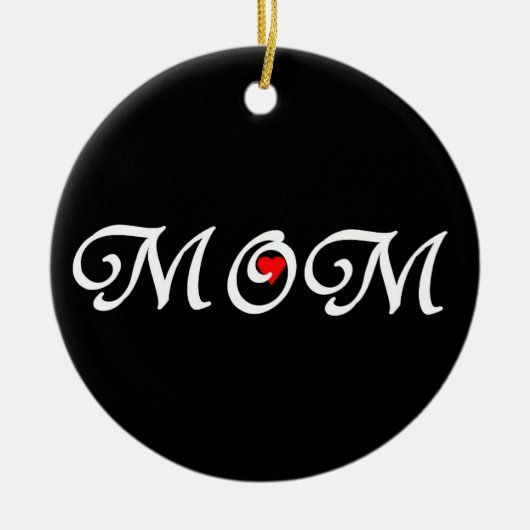 Mam met een rood hart keramisch ornament (Voorkant)