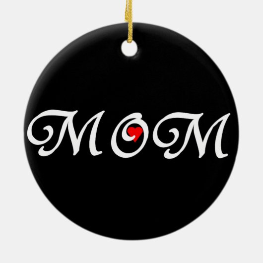 Mam met een rood hart keramisch ornament (Achterkant)