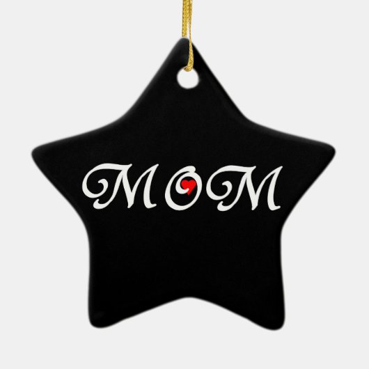 Mam met een rood hart keramisch ornament (Achterkant)