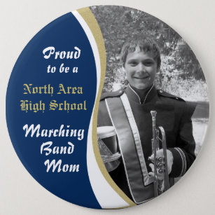 Mam met marchingband met foto Blue Gold Ronde Button 6,0 Cm