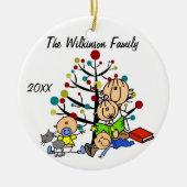 Mam met meisje, 2 babyjongens, kat-feestdag Orname Keramisch Ornament (Voorkant)