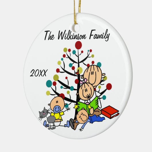 Mam met meisje, 2 babyjongens, kat-feestdag Orname Keramisch Ornament (Links)